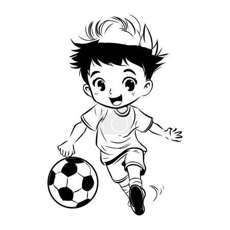 Illustration for Little boy playing soccer cartoon isolated on white background vector illustration graphic design - Royalty Free Image