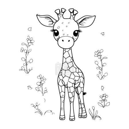 Téléchargez les illustrations : Jolie girafe. Illustration vectorielle dessinée à la main pour livre à colorier. - en licence libre de droit