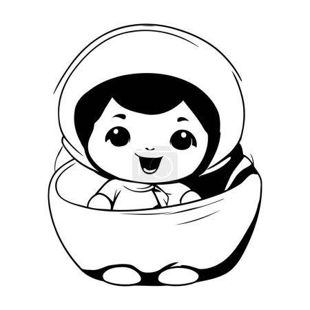 Téléchargez les illustrations : Mignon bébé garçon avec combinaison astronaute dans la boîte vectorielle illustration design - en licence libre de droit