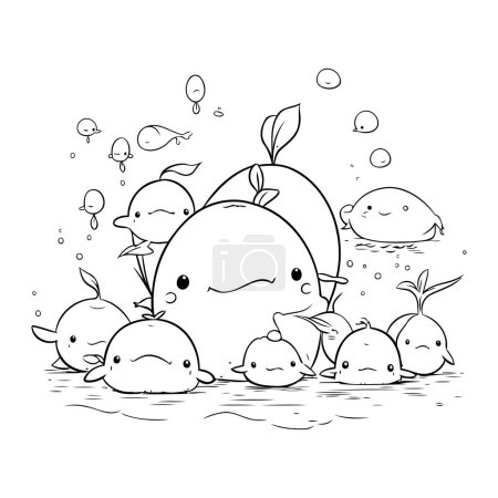 Illustration for Illustration of a group of cute little fishes swimming in the water - Royalty Free Image