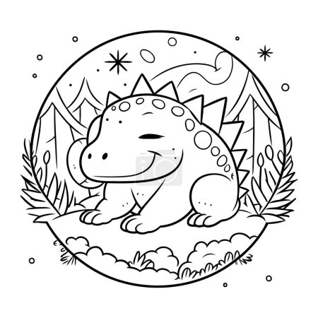 Ilustración de Lindo dinosaurio en el bosque de hadas vector de carácter diseño de ilustración - Imagen libre de derechos