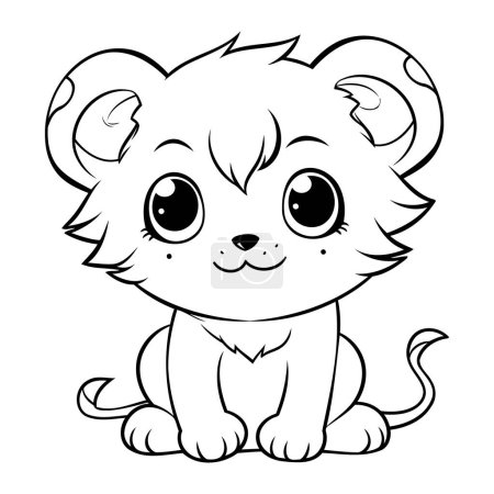 Illustration for Black and White Cartoon Illustration of Cute Little Lion Animal Character Coloring Book - Royalty Free Image