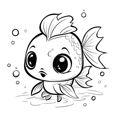 Illustration for Black and White Cartoon Illustration of Cute Fish Character Coloring Book - Royalty Free Image
