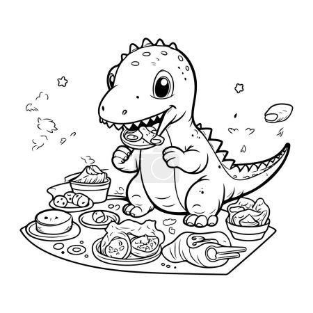 Ilustración de Ilustración de un dinosaurio comiendo sushi en un plato Libro para colorear - Imagen libre de derechos