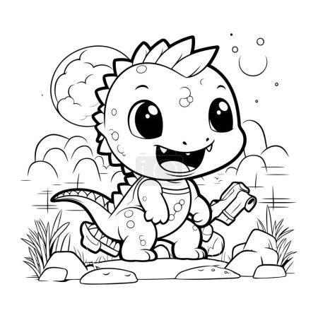 Illustration for Cute little dinosaur coloring book. Vector illustration. Black and white - Royalty Free Image