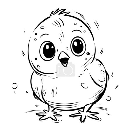 Ilustración de Ilustración de dibujos animados en blanco y negro de carácter animal lindo pájaro para colorear libro - Imagen libre de derechos