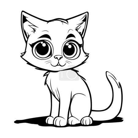 Illustration for Cute cartoon cat. Black and white vector illustration isolated on white background. - Royalty Free Image