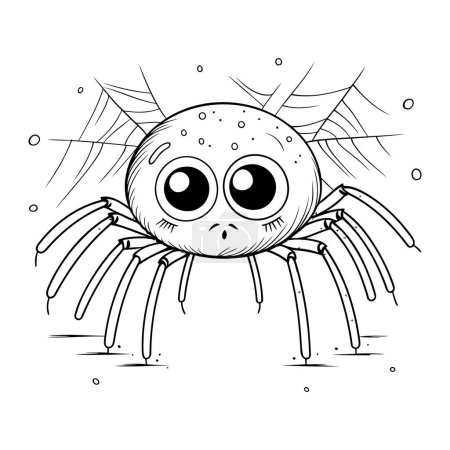 Illustration for Cute cartoon spider. Black and white illustration for coloring book. - Royalty Free Image