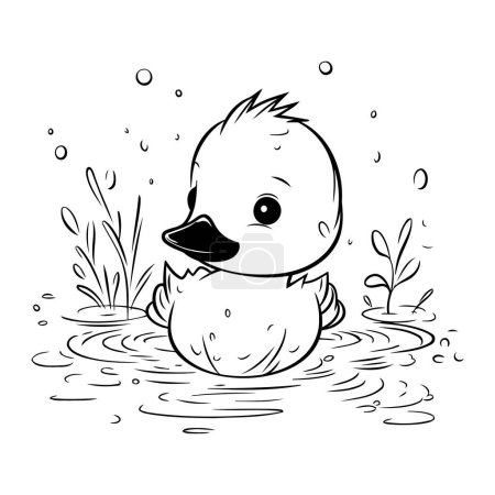 Ilustración de Nadando en el estanque. Ilustración vectorial en blanco y negro. - Imagen libre de derechos