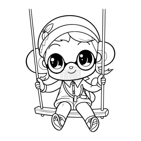 Illustration for Coloring Page Outline Of a Cute Cartoon Girl on a Swing - Royalty Free Image