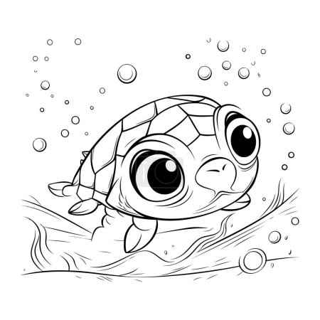 Téléchargez les illustrations : Mignon dessin animé tortue nager sous l'eau. livre de coloriage pour enfants. illustration vectorielle - en licence libre de droit