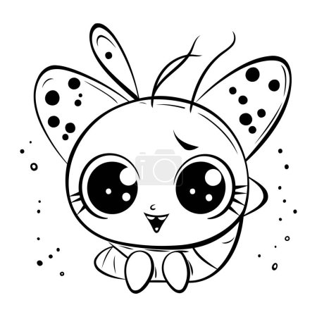 Illustration for Cute little butterfly cartoon vector illustration graphic design in black and white - Royalty Free Image