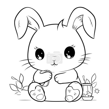 Illustration for Cute cartoon rabbit with Easter eggs. Vector illustration for coloring book. - Royalty Free Image