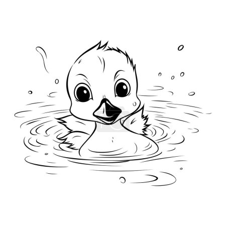 Ilustración de Ilustración vectorial en blanco y negro de lindo patito nadando en el agua. - Imagen libre de derechos