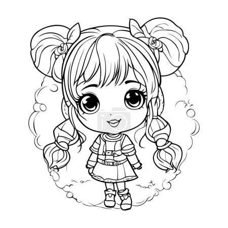 Illustration for Cute little girl in dress. Vector illustration for coloring book. - Royalty Free Image