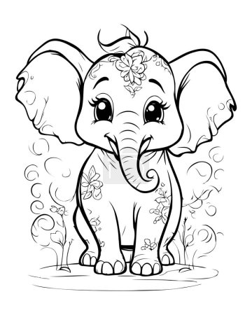 Illustration for Coloring Page Outline Of Cartoon Elephant With Flowers Coloring Book - Royalty Free Image
