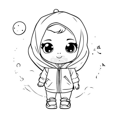 Illustration for Cute little baby girl in raincoat. Vector illustration for coloring book. - Royalty Free Image