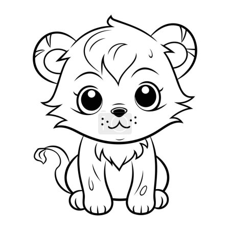 Téléchargez les illustrations : Coloriage contour de Lion dessin animé mignon. Illustration vectorielle. - en licence libre de droit