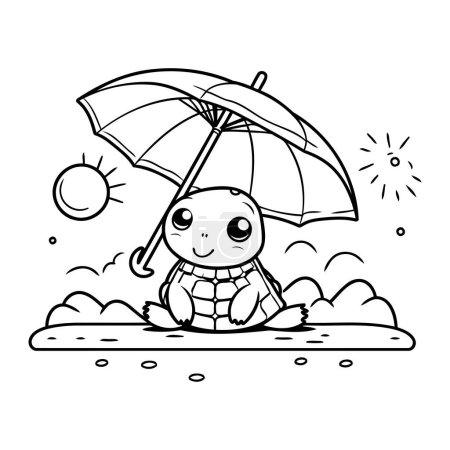Illustration for Coloring Page Outline Of a Tortoise Under an Umbrella - Royalty Free Image