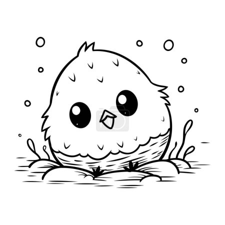 Illustration for Cute little chick. Black and white vector illustration for coloring book. - Royalty Free Image