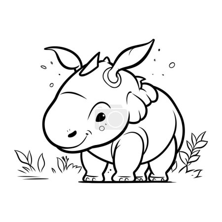 Ilustración de Dibujos Animados en Blanco y Negro Ilustración de Divertido Personaje Animal de Rinoceronte para Colorear Libro - Imagen libre de derechos