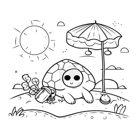 Téléchargez les illustrations : Livre à colorier pour enfants. tortue sur la plage. illustration vectorielle - en licence libre de droit