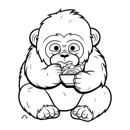 Téléchargez les illustrations : Mascotte de singe mangeant des aliments Illustration vectorielle. - en licence libre de droit