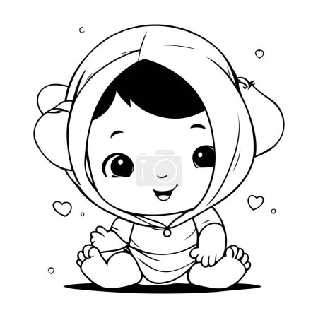 Illustration for Vector illustration of Cute baby boy in astronaut costume. Coloring book for children. - Royalty Free Image