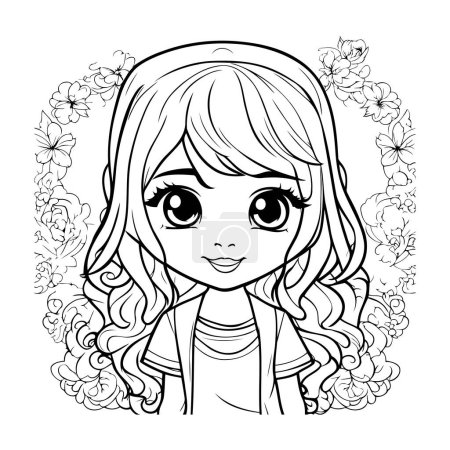Illustration for Cute little girl with flowers coloring book vector illustration design vector illustration design - Royalty Free Image