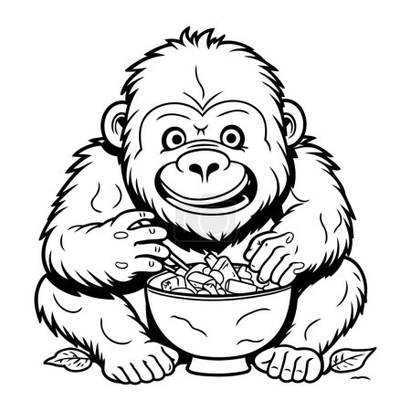 Photo for Gorilla eating a bowl of cereals. black and white vector illustration - Royalty Free Image