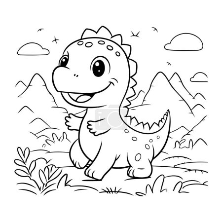 Illustration for Coloring Page Outline Of Cute Dinosaur Cartoon Character Vector Illustration - Royalty Free Image