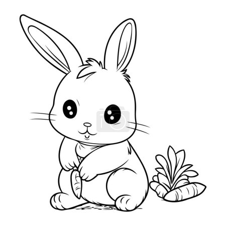 Ilustración de Lindo conejito de dibujos animados sentado en la hierba. Ilustración vectorial para colorear libro. - Imagen libre de derechos