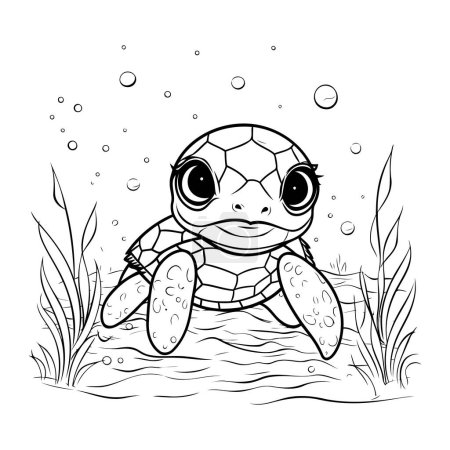 Téléchargez les illustrations : Jolie petite tortue dans la mer. Livre à colorier pour enfants. - en licence libre de droit