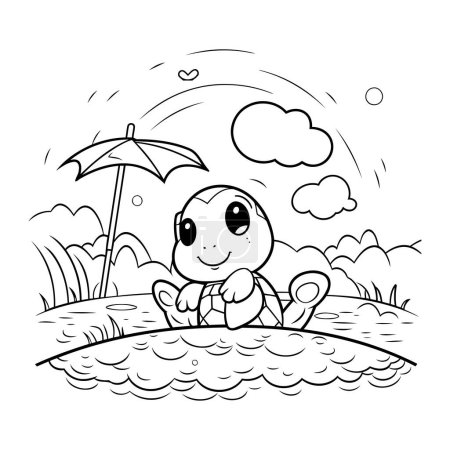 Illustration for Coloring Page Outline Of cartoon crab with umbrella. Vector illustration. - Royalty Free Image