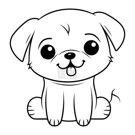 Téléchargez les illustrations : Illustration de dessin animé noir et blanc de chien chiot mignon caractère animal - en licence libre de droit