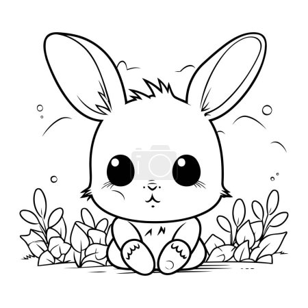 Illustration for Cute cartoon bunny with flowers. Vector illustration for coloring book. - Royalty Free Image