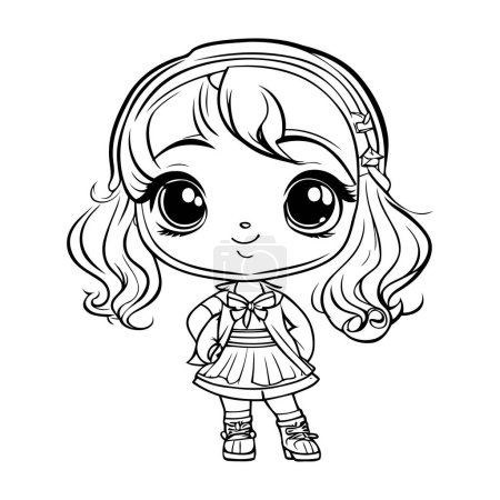 Photo for Cute little girl with headphones. Vector illustration for coloring book. - Royalty Free Image