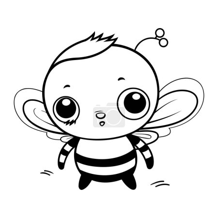Téléchargez les illustrations : Jolie petite abeille. Illustration vectorielle noir et blanc pour livre à colorier. - en licence libre de droit