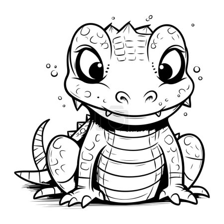 Téléchargez les illustrations : Joli bébé crocodile. Illustration vectorielle noir et blanc pour livre à colorier. - en licence libre de droit