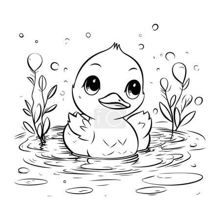 Illustration for Duckling swimming in the water. Vector illustration for coloring book. - Royalty Free Image