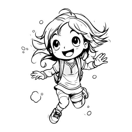 Ilustración de Ilustración de una linda chica saltando en el aire para colorear libro - Imagen libre de derechos