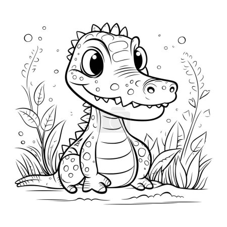 Téléchargez les illustrations : Livre à colorier pour enfants. dinosaure dans le jardin. Illustration vectorielle - en licence libre de droit