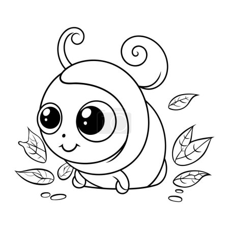 Photo for Cute little monster with leaves. Black and white vector illustration. - Royalty Free Image