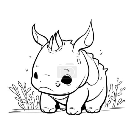 Téléchargez les illustrations : Mignon rhinocéros dessin animé. Illustration vectorielle pour votre design - en licence libre de droit