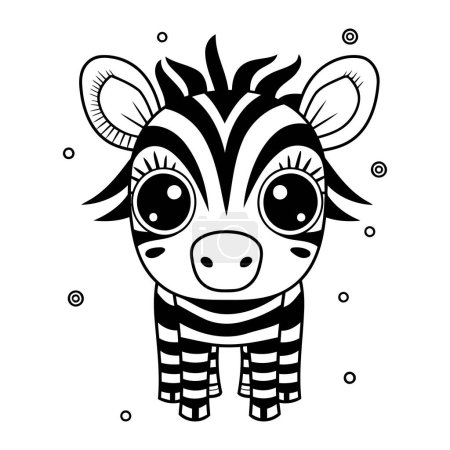 Illustration for Cute zebra. Black and white vector illustration for coloring book. - Royalty Free Image