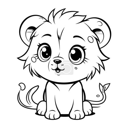 Ilustración de Ilustración de dibujos animados en blanco y negro de lindo personaje animal león para colorear libro - Imagen libre de derechos