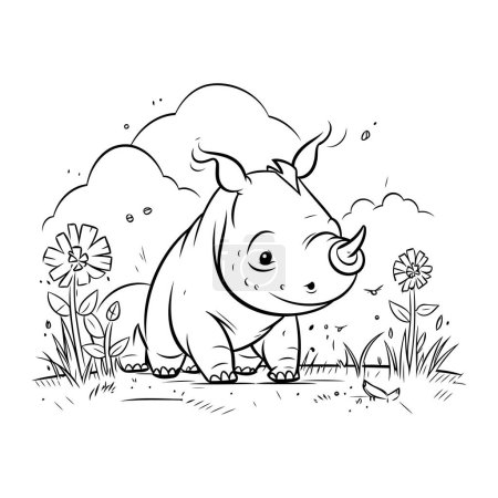 Illustration for Cute rhinoceros coloring page for kids. Vector illustration. - Royalty Free Image