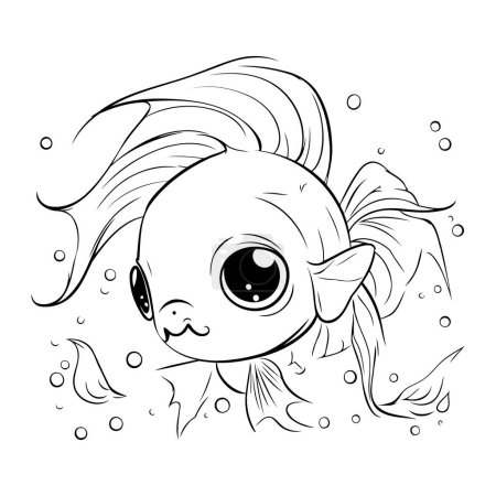 Illustration for Black and white vector illustration of cute cartoon fish. Coloring book for children. - Royalty Free Image
