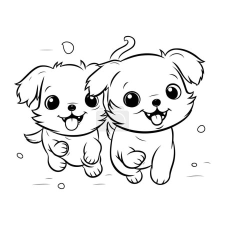 Ilustración de Lindo perro de dibujos animados y cachorro. Ilustración vectorial para colorear libro. - Imagen libre de derechos
