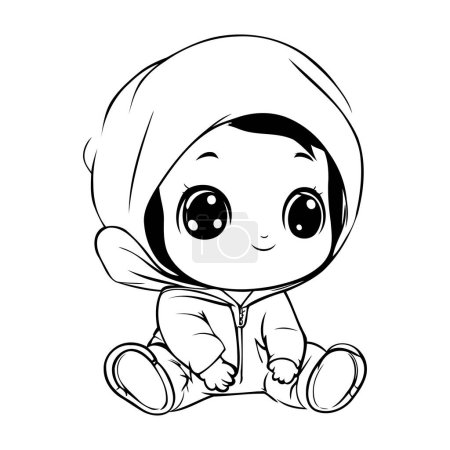 Illustration for Cute baby boy with big eyes. Vector illustration for coloring book. - Royalty Free Image